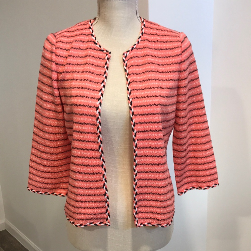 Ming Wang knit cardigan jacket PS coral black
